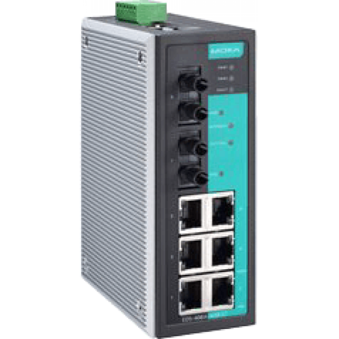 Управляемый коммутатор 6 x 10/100BaseTX, 2 x 100BaseFX (многомодовое оптоволокно, разъем ST) с расширенным диапазоном температур, с сертификатом IECEx MOXA (00-06101519) 0,65 EDS-408A-MM-ST-T-IEX