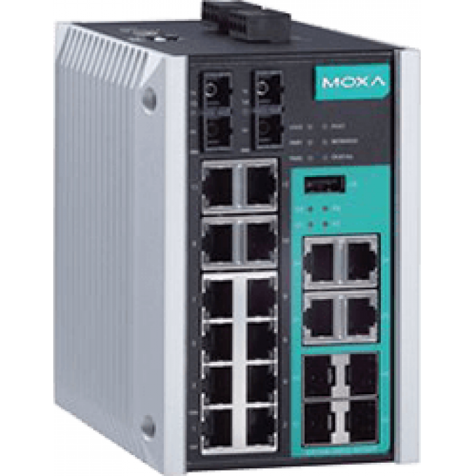 Управляемый коммутатор Gigabit Ethernet c портами 12 x 10/100BaseTX, 4 x 10/100/1000BaseT(X) или 100/1000BaseSFP, 2 x 100BaseFX (одномод, разъем SC) MOXA (00-06102367) 1,52 EDS-518E-SS-SC-4GTXSFP